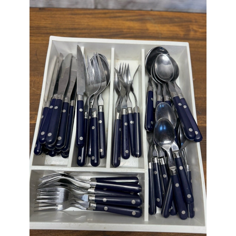Vintage Washington Forge Mardi Gras Navy Blue Flatware Set 51 Pieces Lot